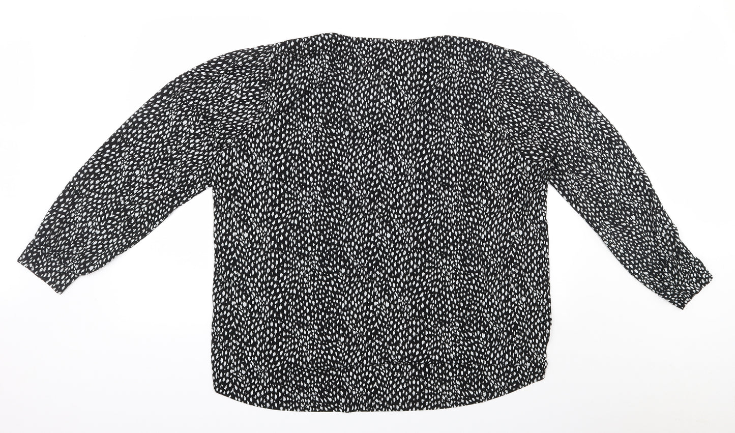 Oasis  Womens Black Geometric Polyester Basic Blouse Size XL V-Neck