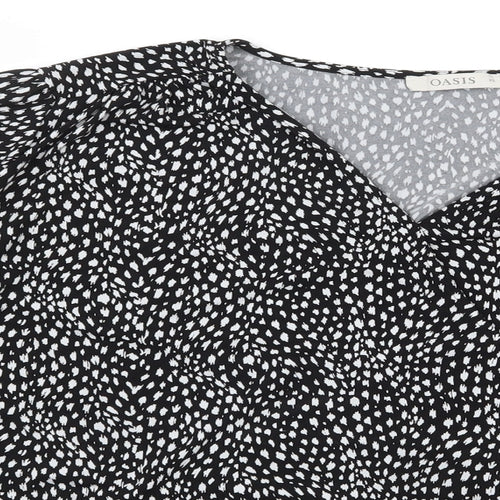 Oasis  Womens Black Geometric Polyester Basic Blouse Size XL V-Neck