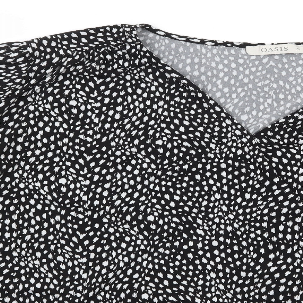 Oasis  Womens Black Geometric Polyester Basic Blouse Size XL V-Neck