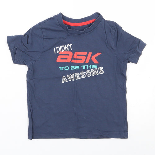 Mothercare Boys Blue  Cotton Jersey T-Shirt Size 3-4 Years Round Neck Pullover