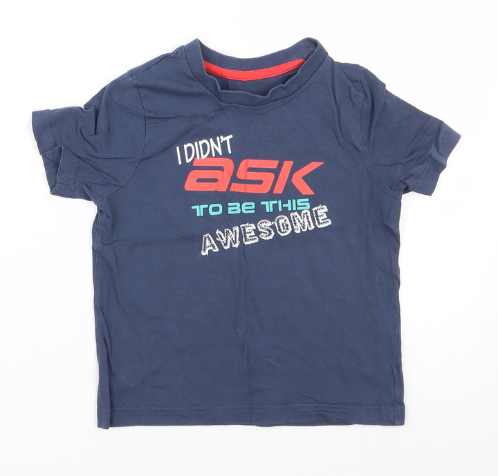 Mothercare Boys Blue  Cotton Jersey T-Shirt Size 3-4 Years Round Neck Pullover