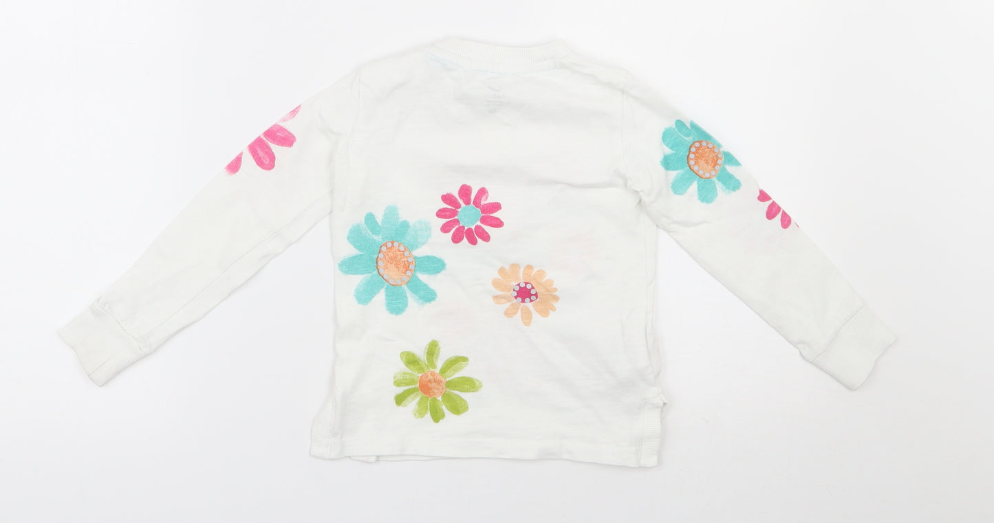 Boboli Girls White Floral 100% Cotton Basic Casual Size 3 Years Round Neck Pullover - Organic Cotton