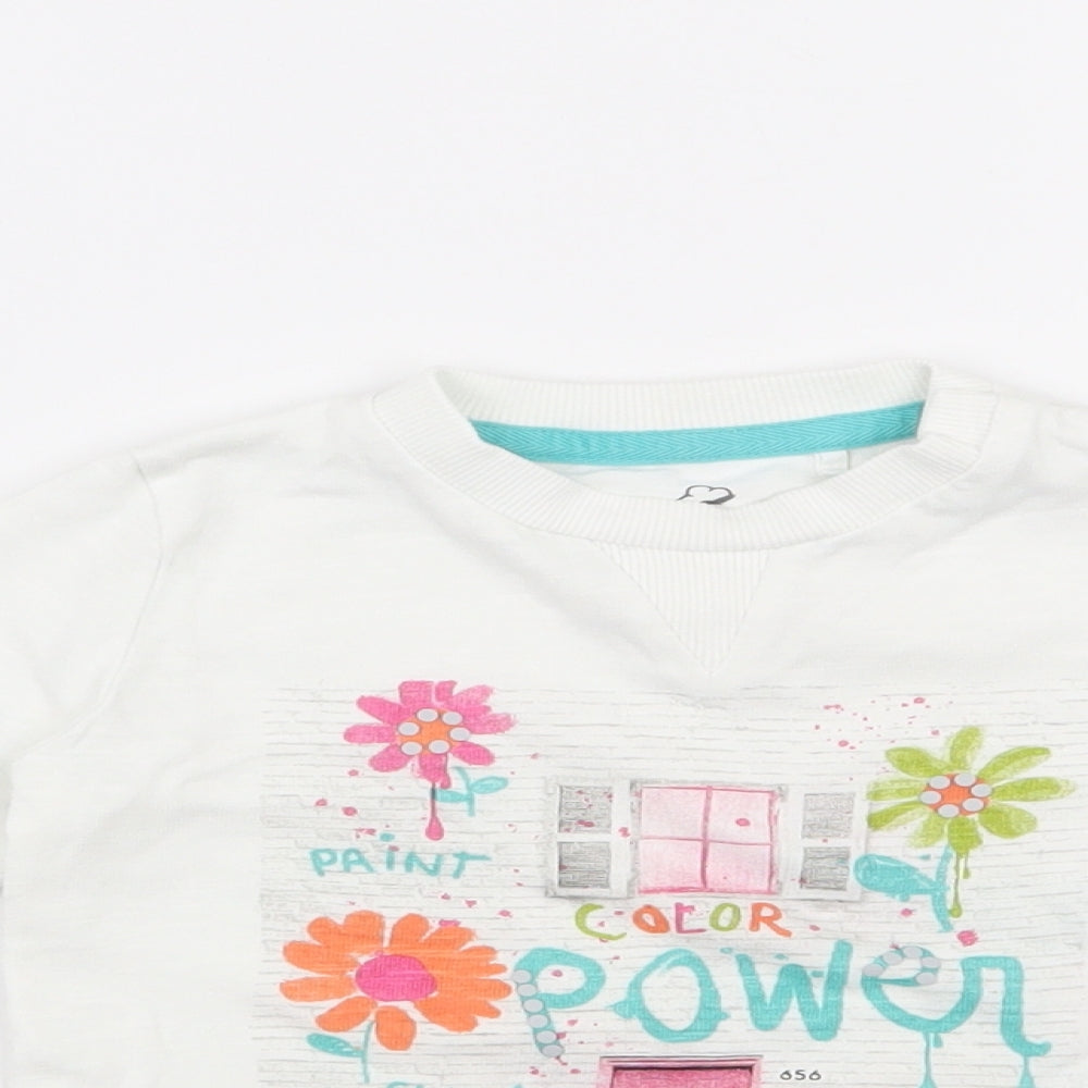 Boboli Girls White Floral 100% Cotton Basic Casual Size 3 Years Round Neck Pullover - Organic Cotton
