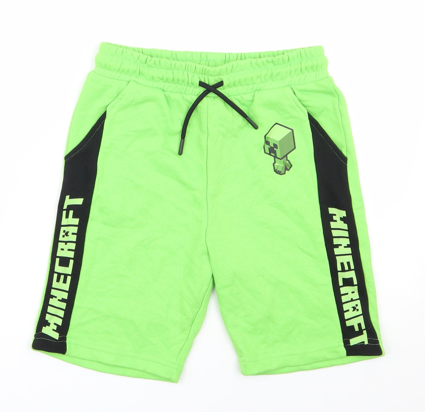 Minecraft  Boys Green  Cotton Sweat Shorts Size 9-10 Years  Regular Drawstring - Minecraft
