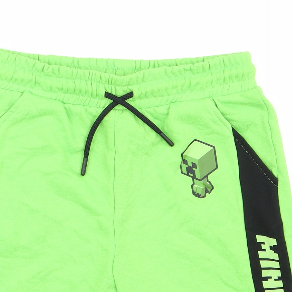 Minecraft  Boys Green  Cotton Sweat Shorts Size 9-10 Years  Regular Drawstring - Minecraft