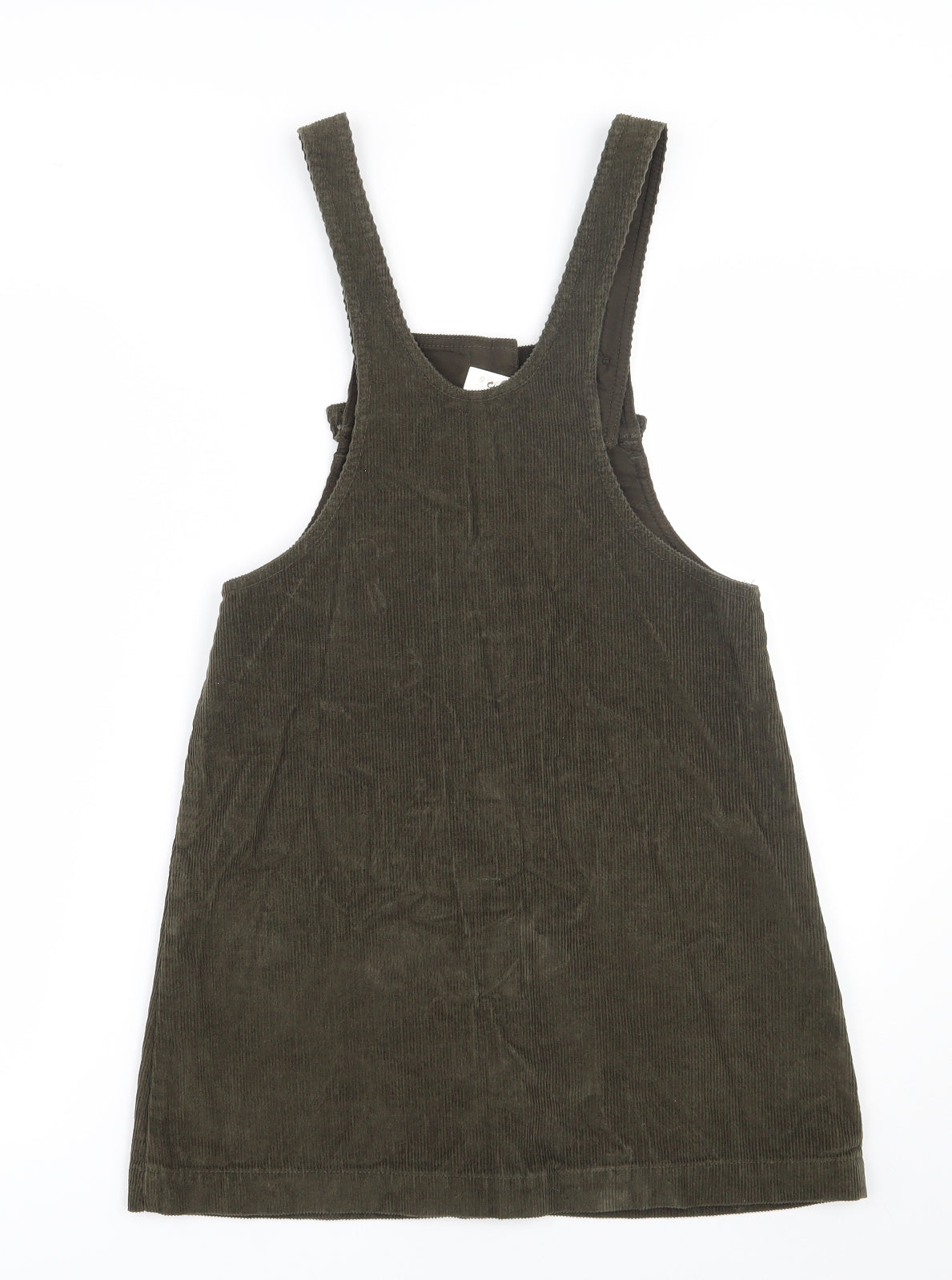 Zara  Girls Green  100% Cotton Pinafore/Dungaree Dress  Size 11-12 Years  Square Neck Button