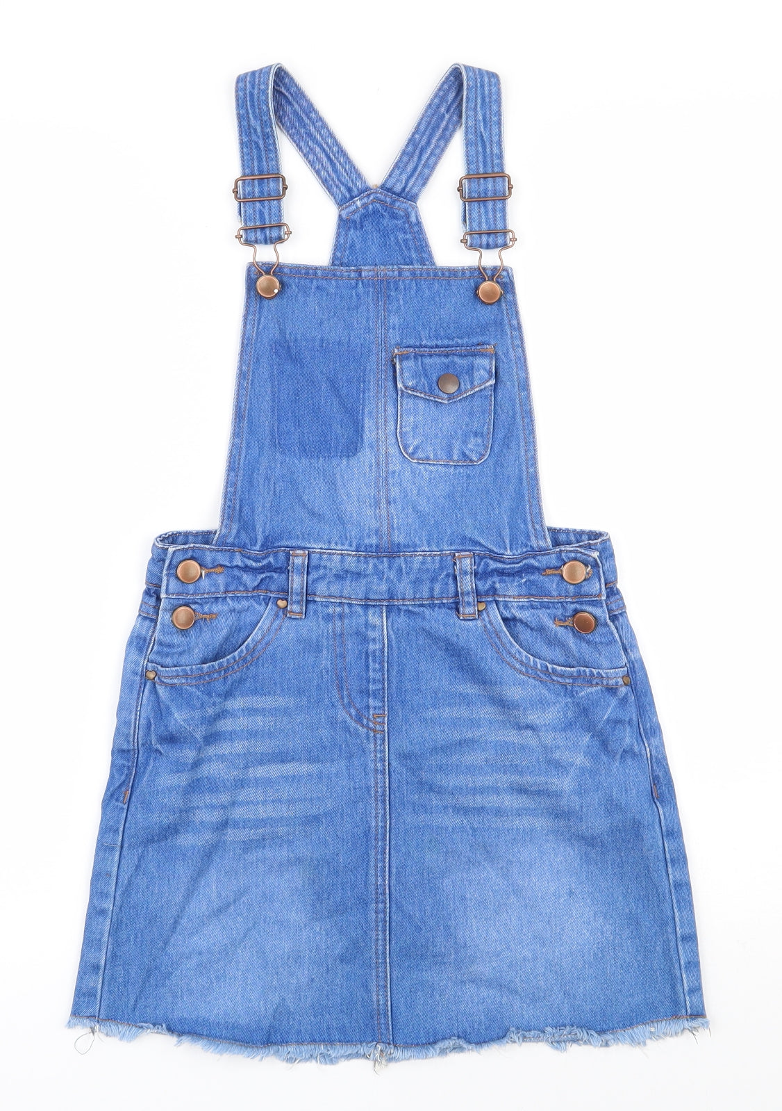 George Girls Blue  100% Cotton Pinafore/Dungaree Dress  Size 9-10 Years  Square Neck Pullover