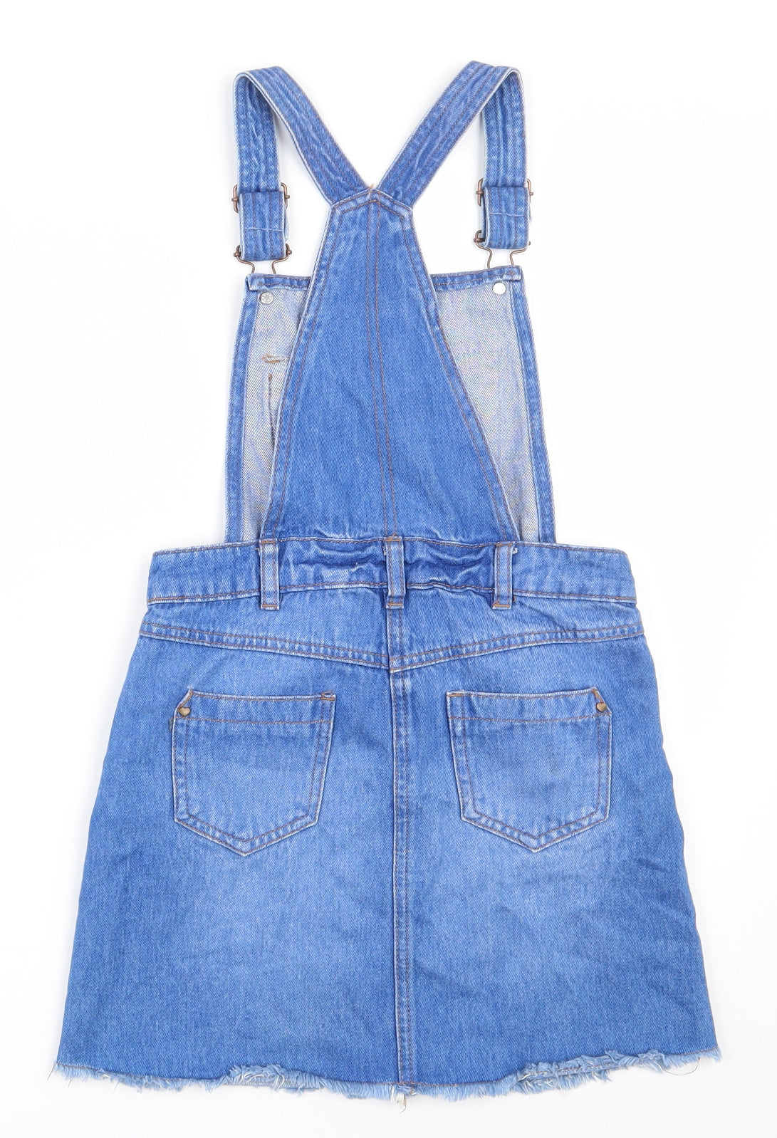 George Girls Blue  100% Cotton Pinafore/Dungaree Dress  Size 9-10 Years  Square Neck Pullover