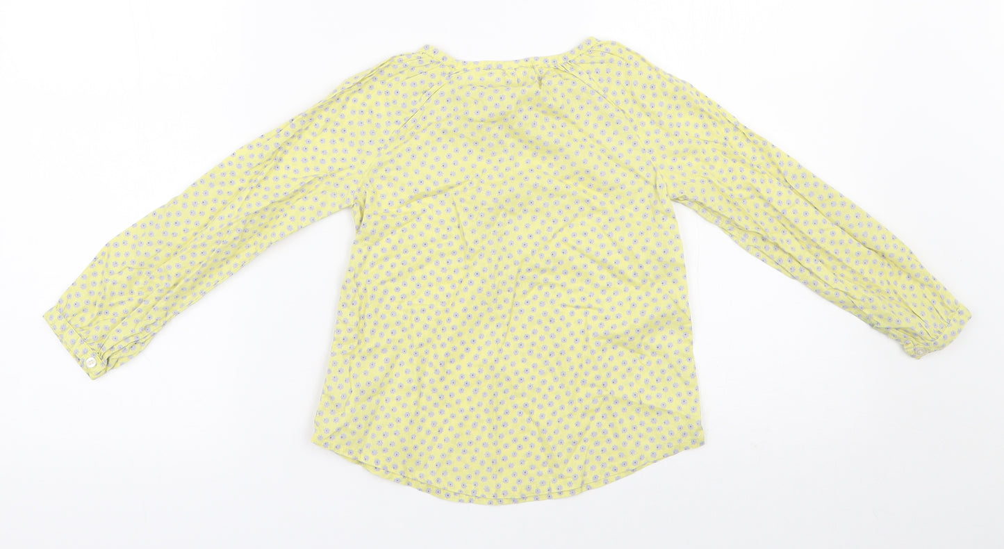 NEXT Girls Yellow Floral 100% Cotton Basic Blouse Size 3-4 Years Henley Button
