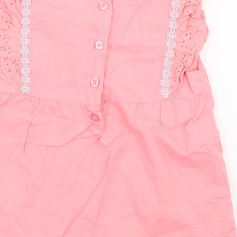 Matalan  Girls Pink  100% Cotton Basic Blouse Size 2-3 Years Round Neck Button