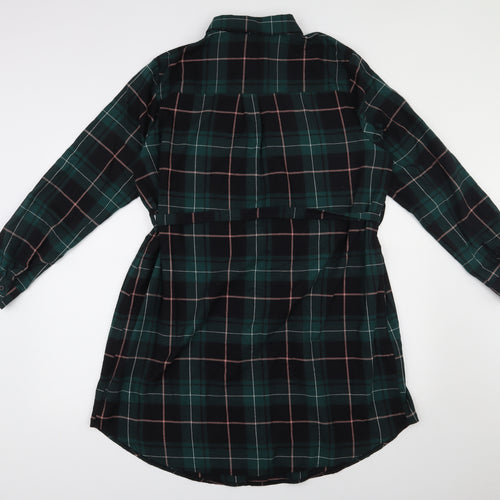 New Look Maternity Womens Green Plaid 100% Cotton Tunic Button-Up Size 16 Collared