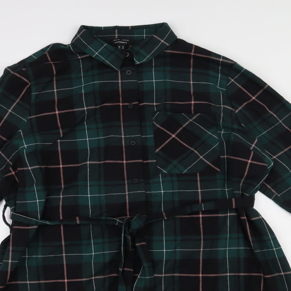 New Look Maternity Womens Green Plaid 100% Cotton Tunic Button-Up Size 16 Collared