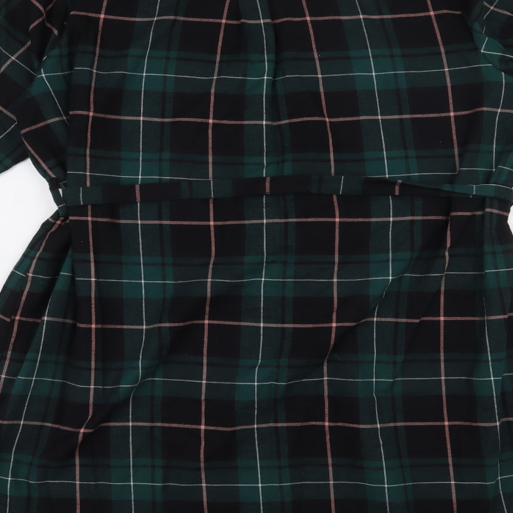 New Look Maternity Womens Green Plaid 100% Cotton Tunic Button-Up Size 16 Collared