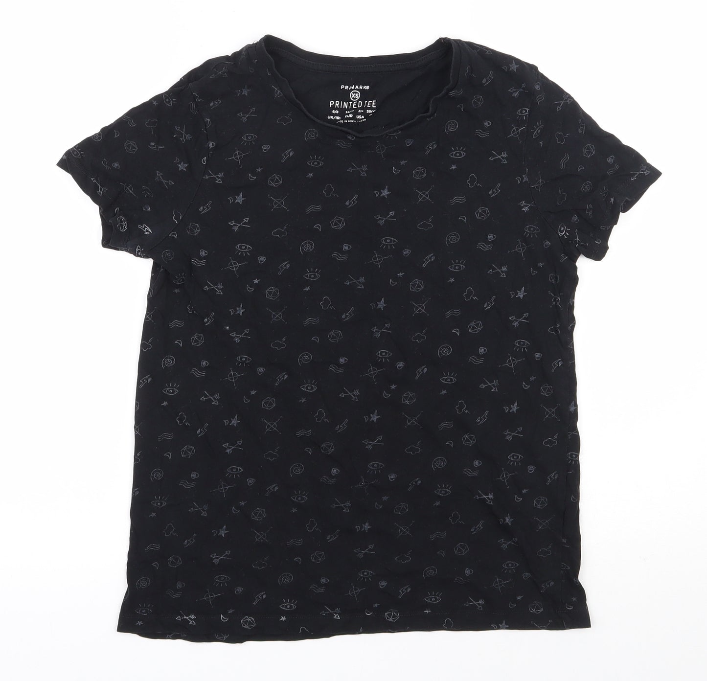 Primark Womens Black  100% Cotton Basic T-Shirt Size 6 Round Neck