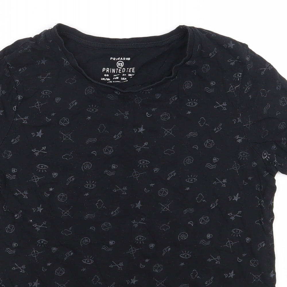 Primark Womens Black  100% Cotton Basic T-Shirt Size 6 Round Neck