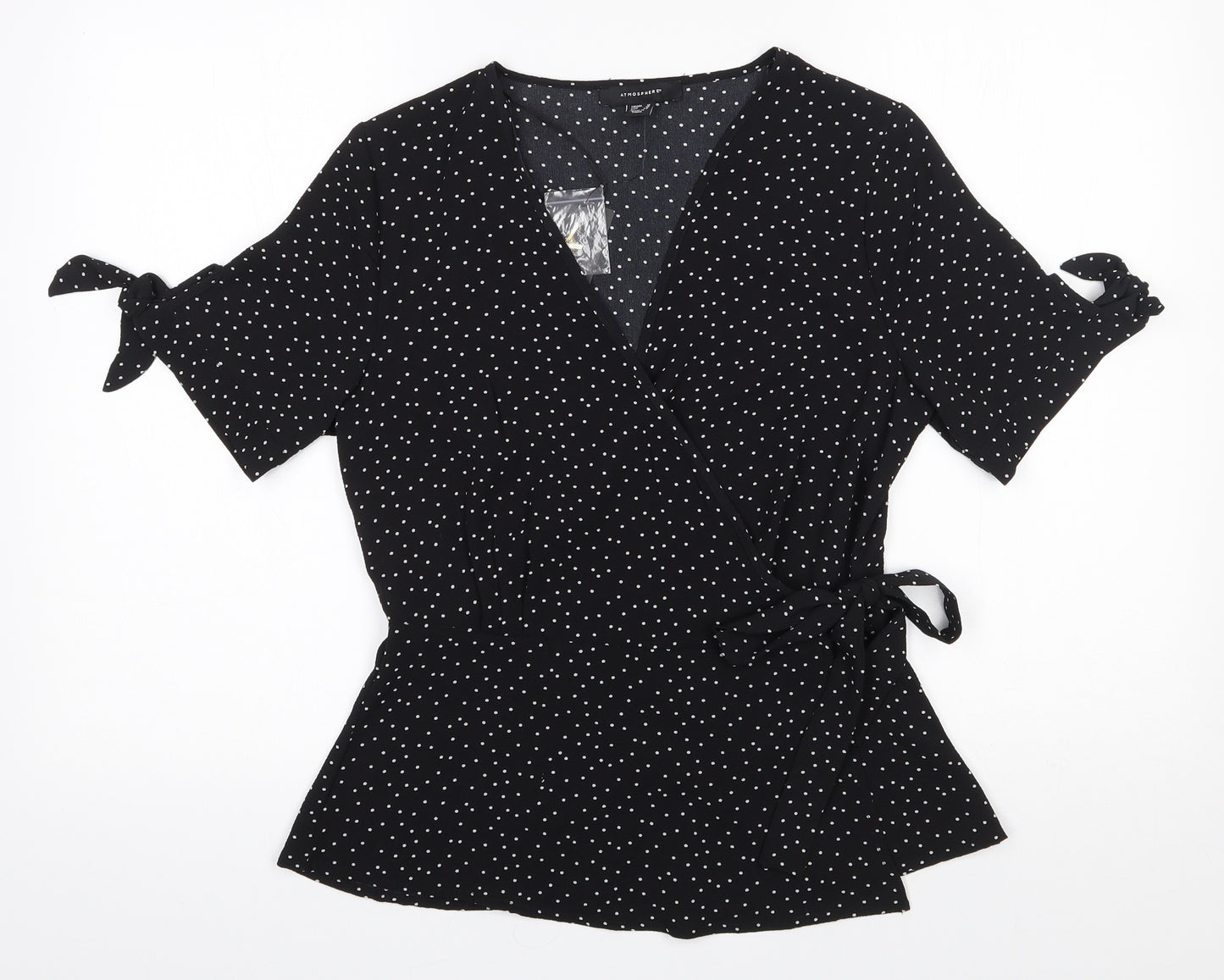 Primark Womens Black Polka Dot Polyester Wrap Blouse Size 10 V-Neck