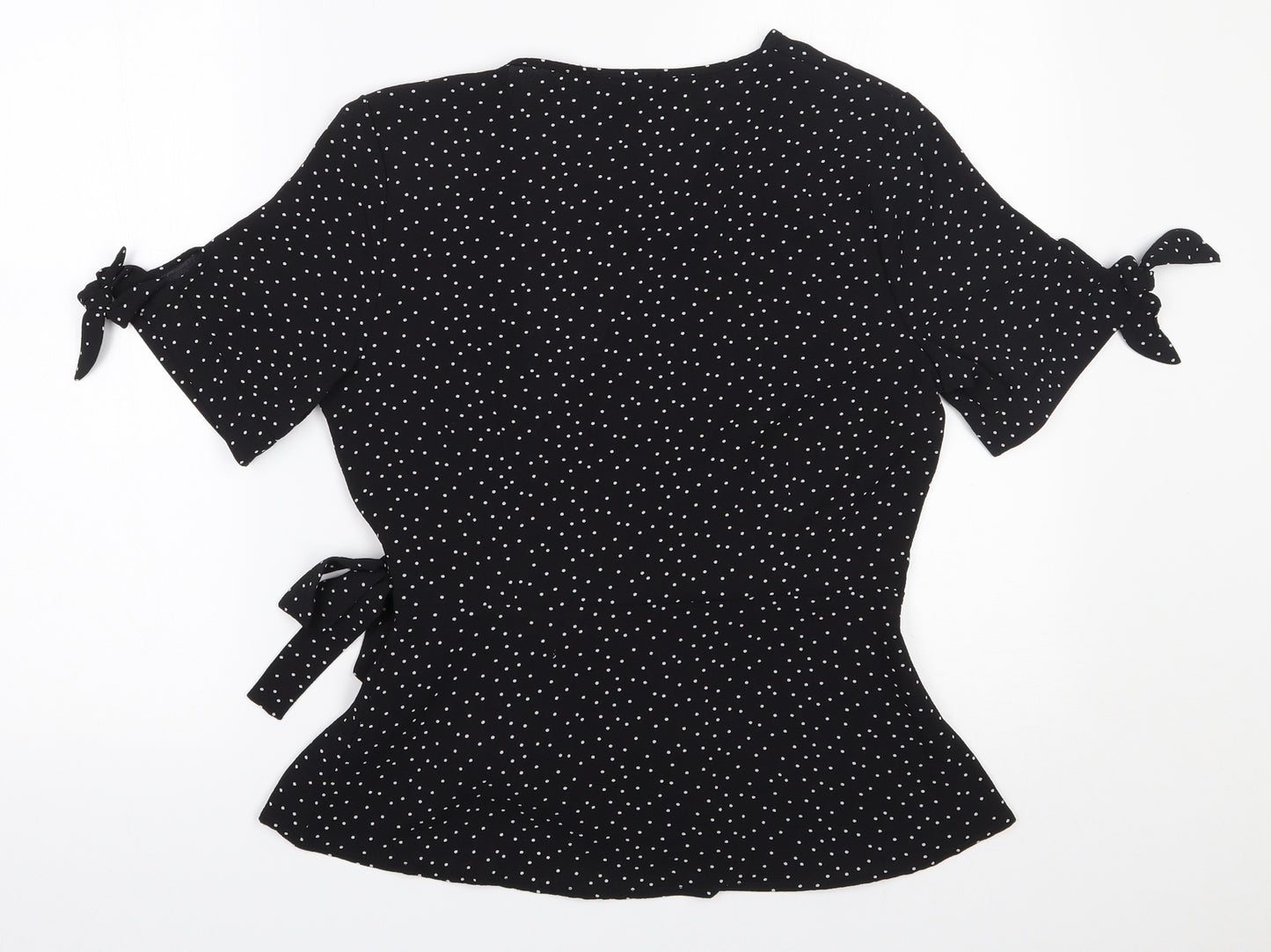 Primark Womens Black Polka Dot Polyester Wrap Blouse Size 10 V-Neck