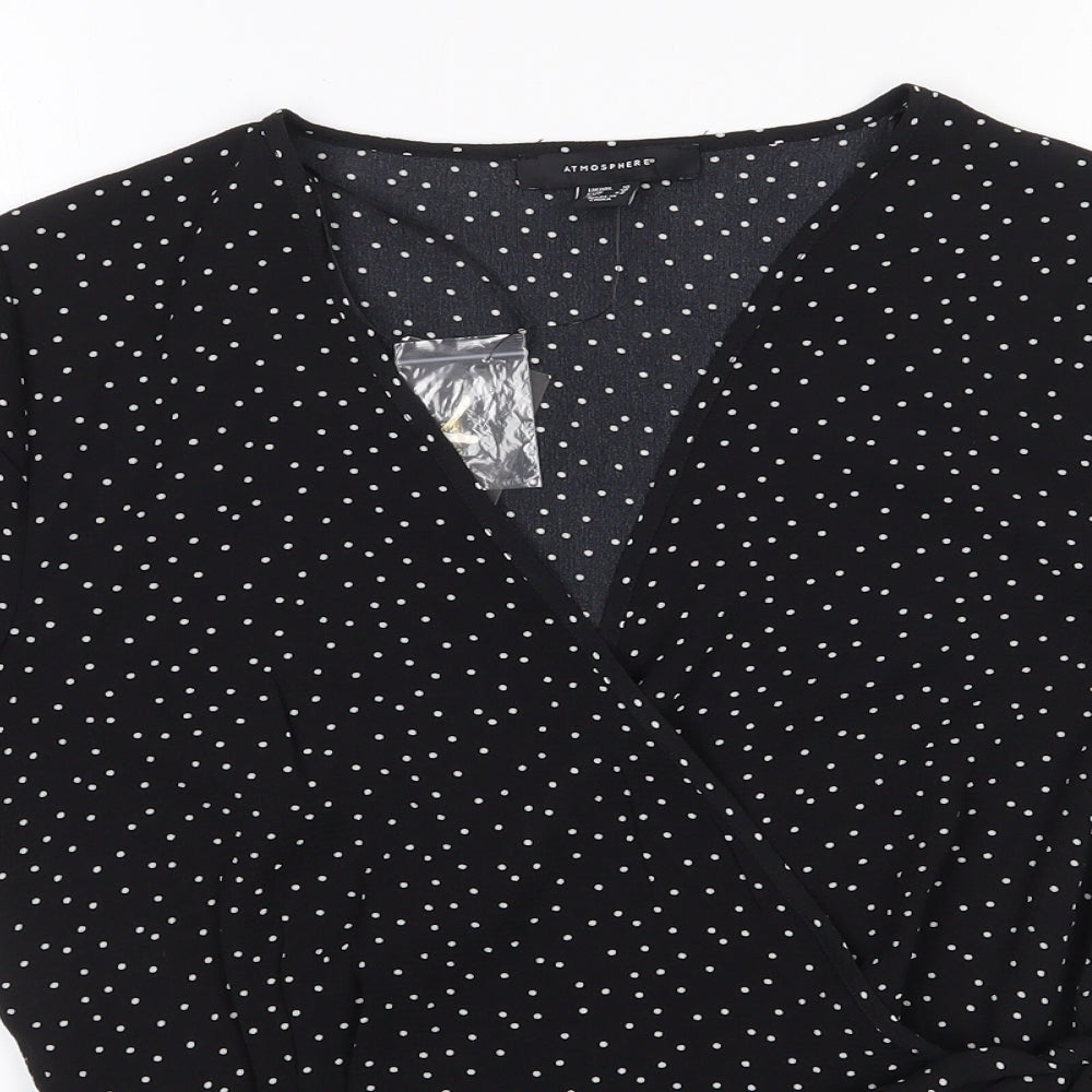 Primark Womens Black Polka Dot Polyester Wrap Blouse Size 10 V-Neck
