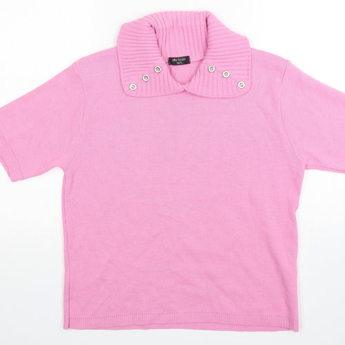 Ellie Louise Womens Pink Collared  Acrylic Pullover Jumper Size M