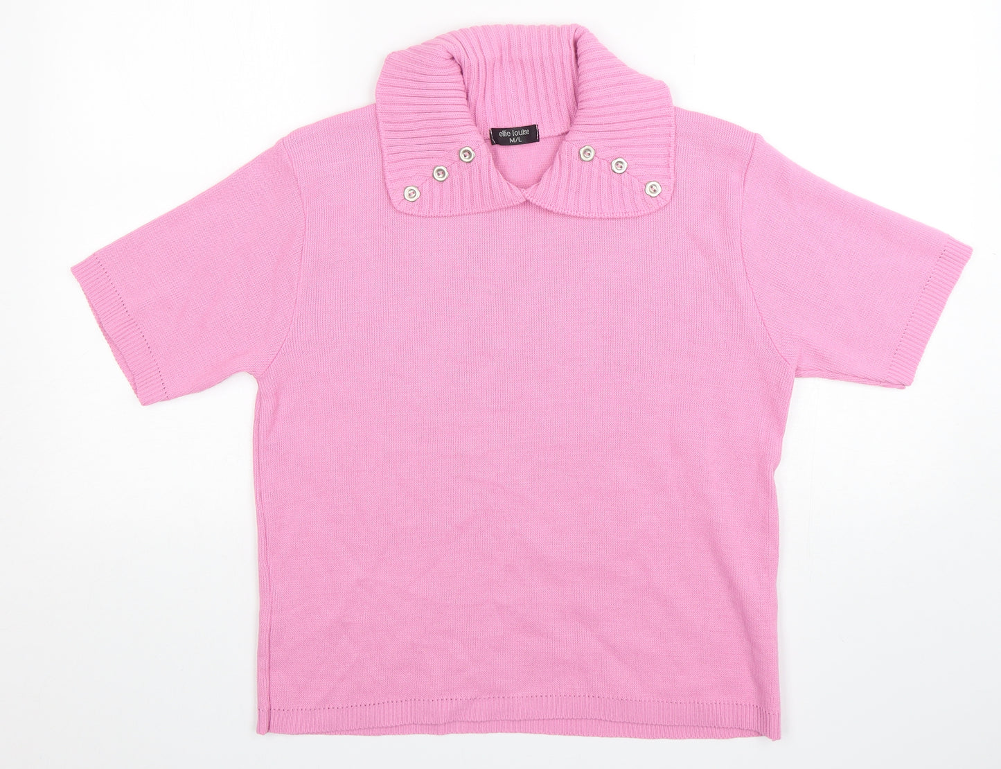 Ellie Louise Womens Pink Collared  Acrylic Pullover Jumper Size M