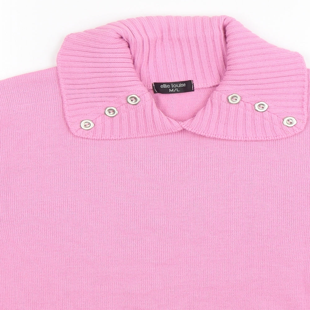 Ellie Louise Womens Pink Collared  Acrylic Pullover Jumper Size M