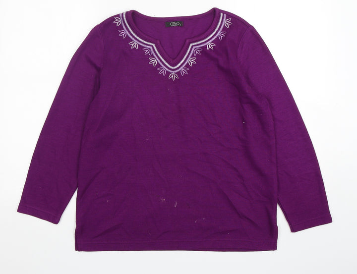 Bonmarché Womens Purple V-Neck Polyester Pullover Jumper Size S