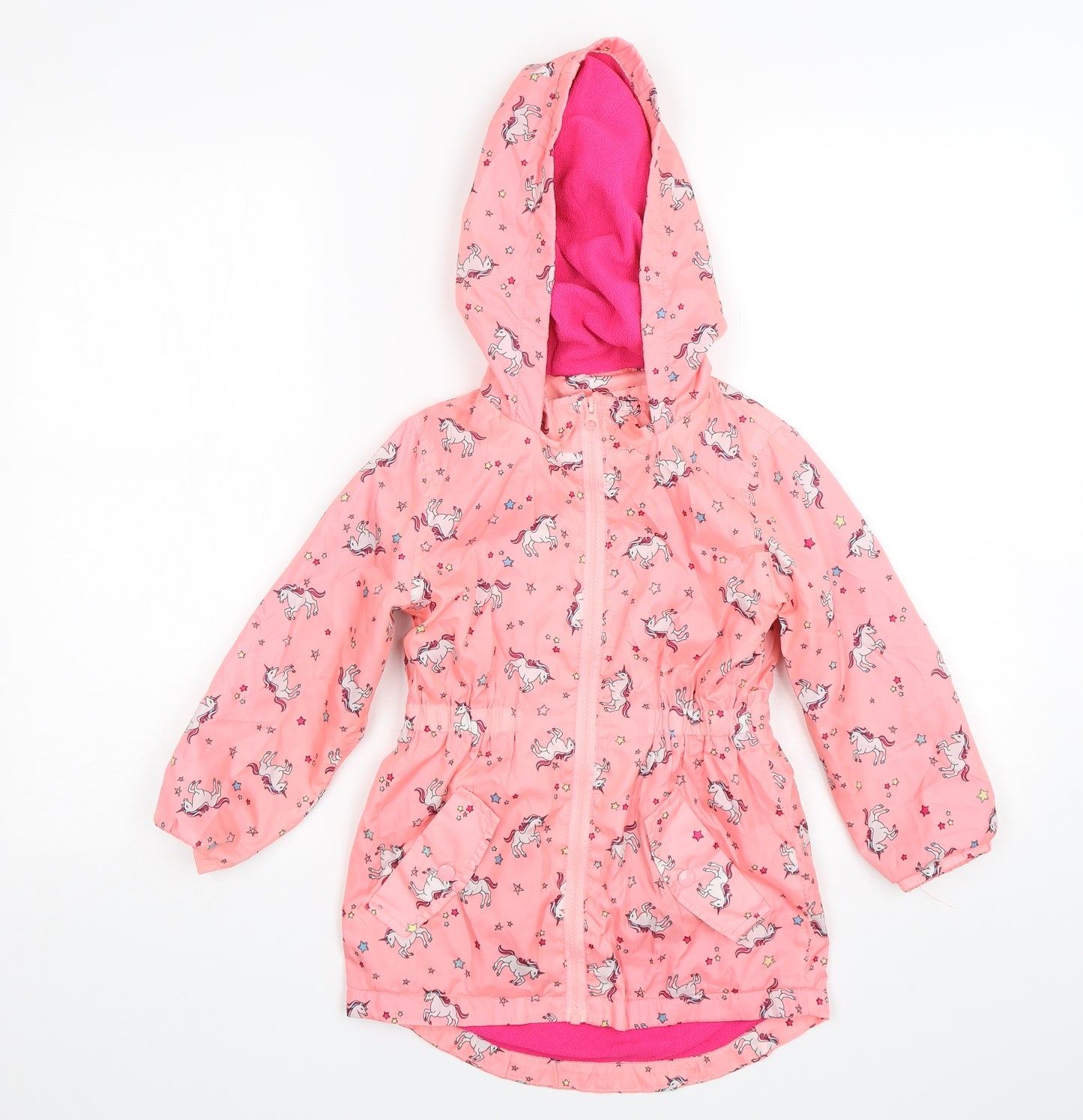 Matalan Girls Pink Herringbone  Rain Coat Coat Size 6 Years  Zip - Unicorn