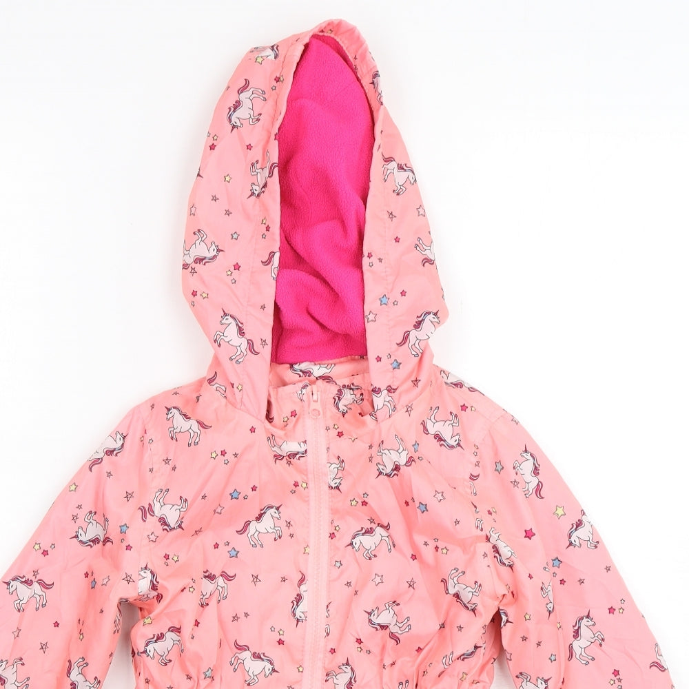 Matalan Girls Pink Herringbone  Rain Coat Coat Size 6 Years  Zip - Unicorn