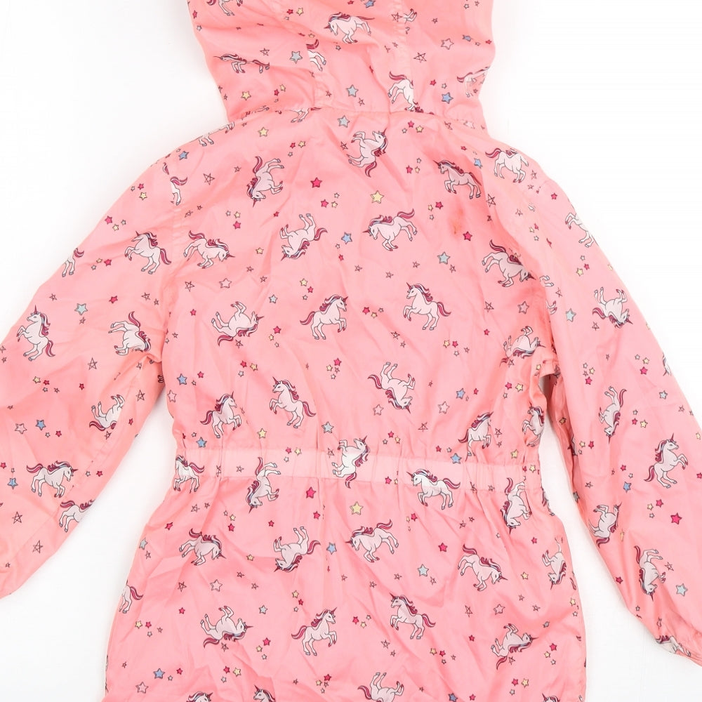 Matalan Girls Pink Herringbone  Rain Coat Coat Size 6 Years  Zip - Unicorn