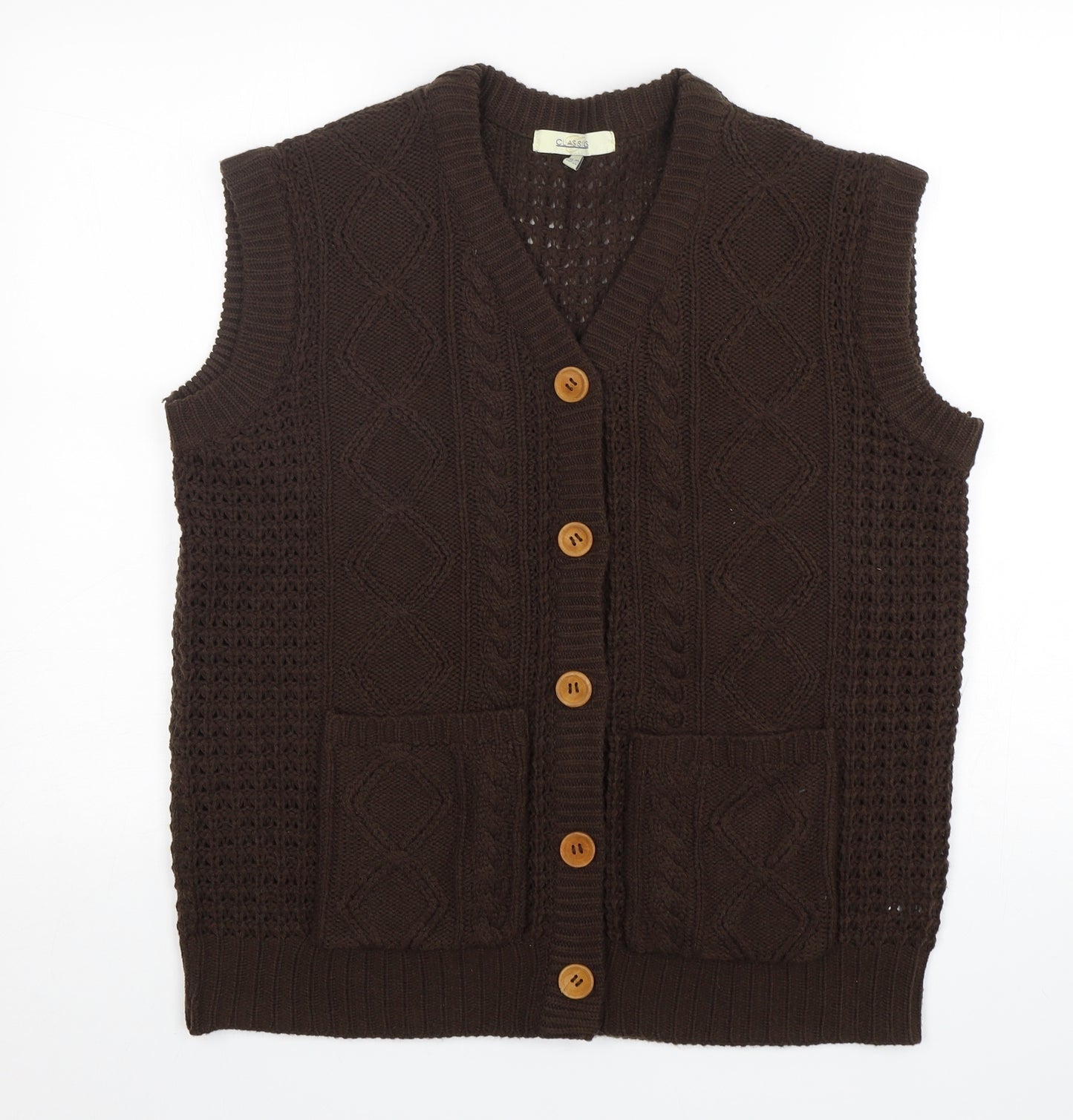 Classics  Womens Brown V-Neck  Acrylic Vest Jumper Size 20