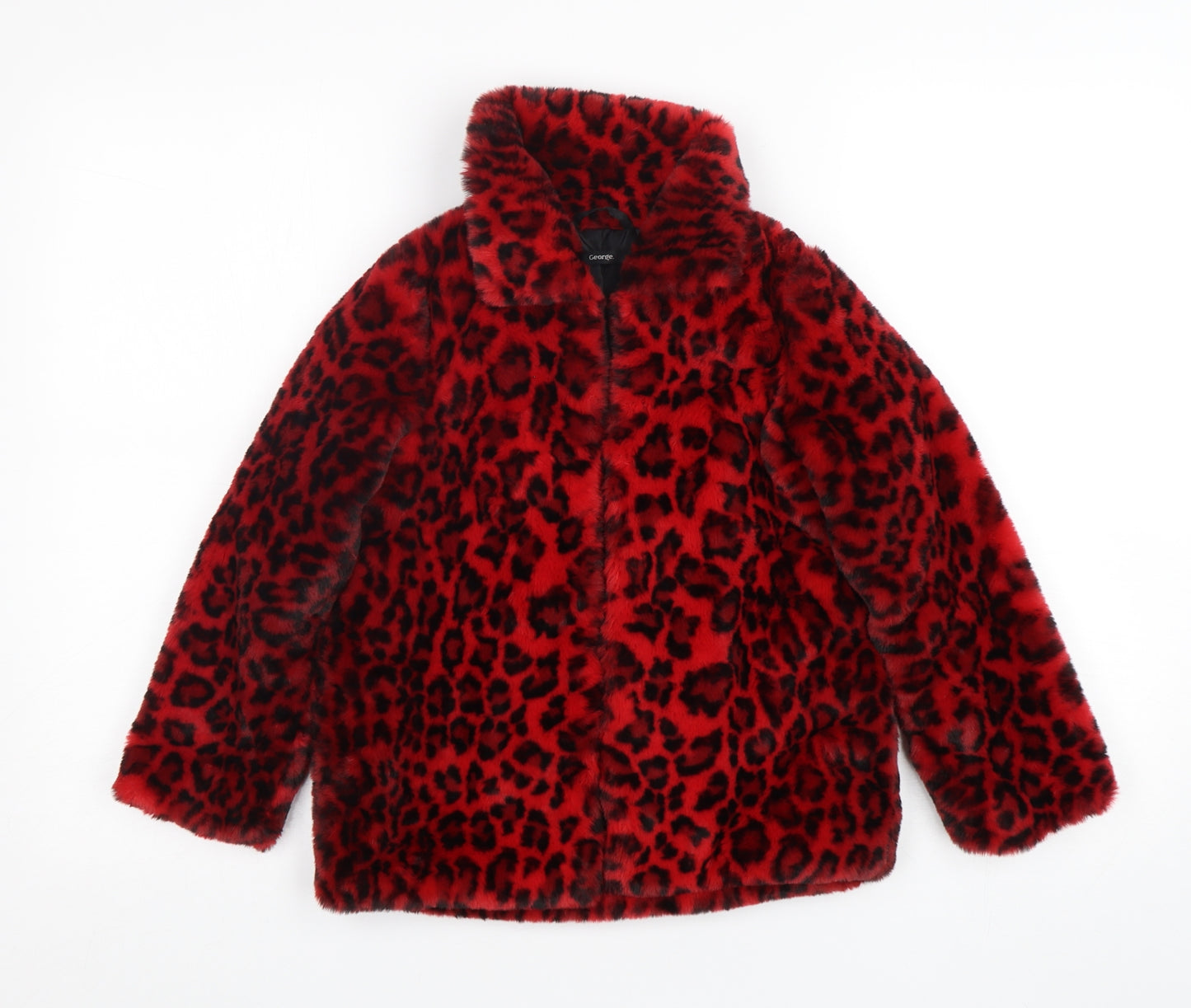 George Girls Red Animal Print  Jacket  Size 6-7 Years  Hook & Eye - Fur Jacket