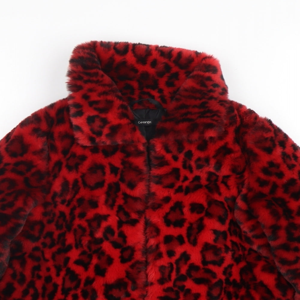 George Girls Red Animal Print  Jacket  Size 6-7 Years  Hook & Eye - Fur Jacket