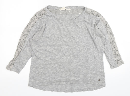 Front view of H&M women’s grey cotton basic t-shirt, size M, round neck