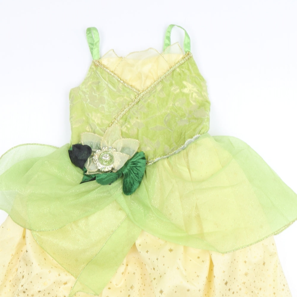 Disney Store  Girls Multicoloured Floral Polyester Ball Gown  Size 5-6 Years  V-Neck  - Princess Tiana