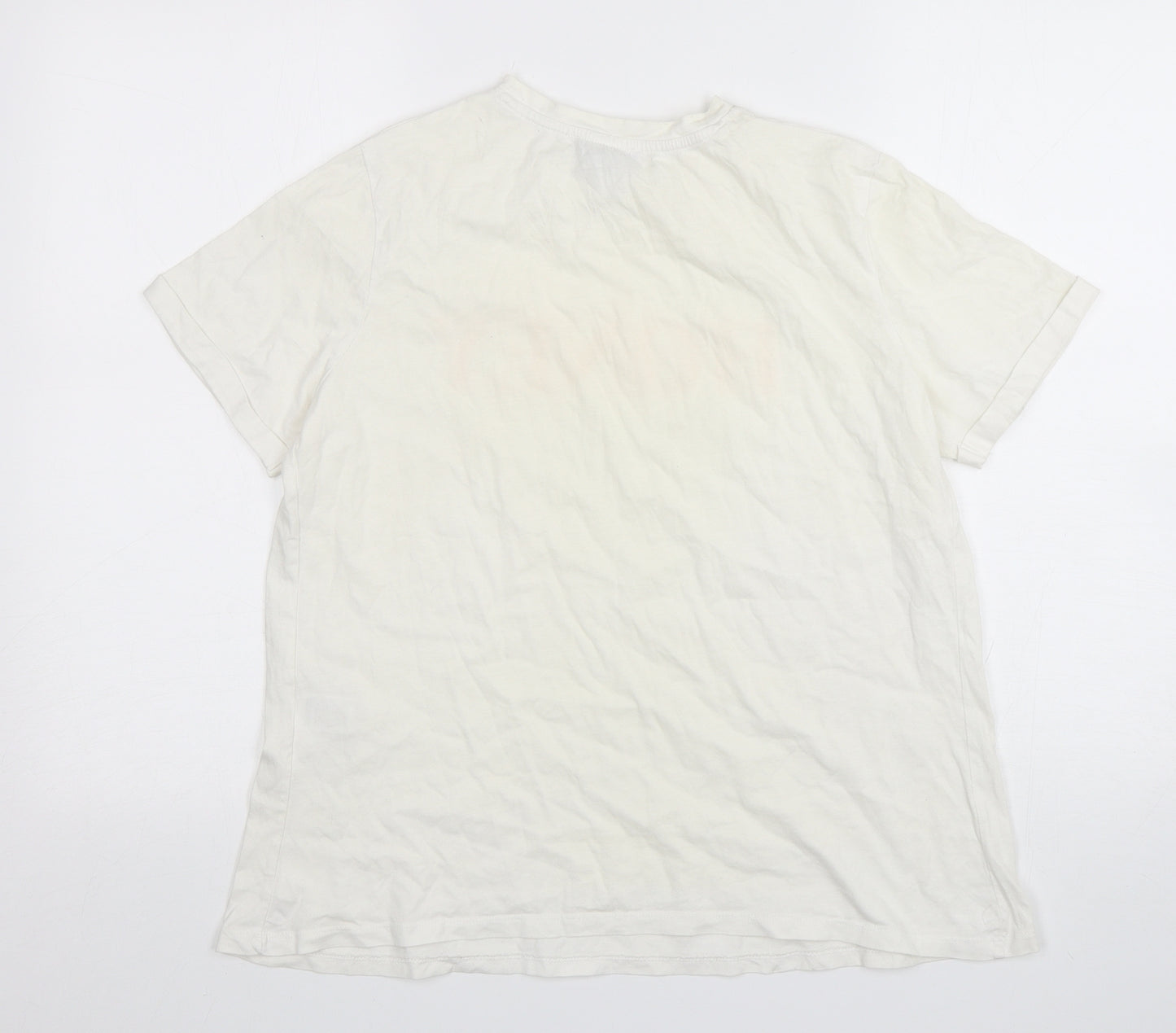 New Look Womens White  Cotton Basic T-Shirt Size 14 Round Neck