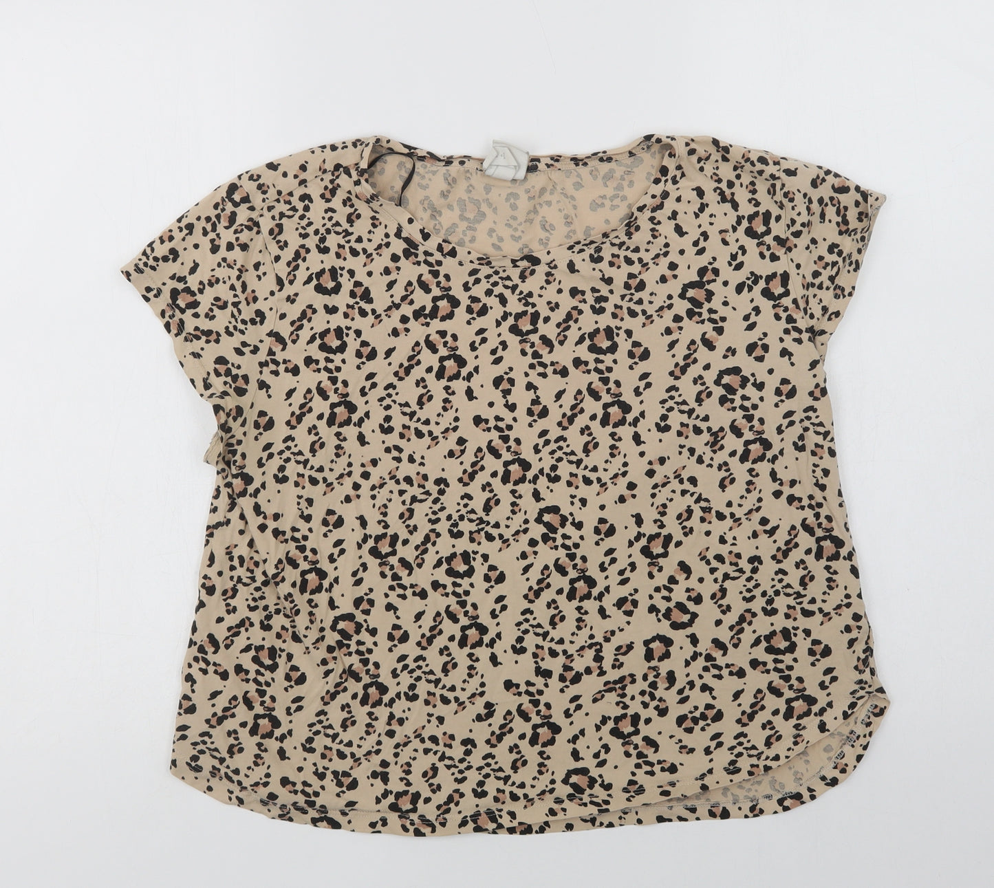 H&M Womens Beige Animal Print Cotton Basic T-Shirt Size M Crew Neck