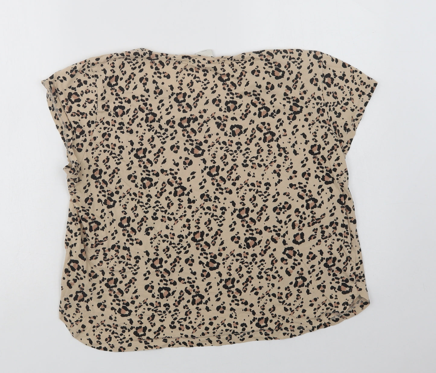 H&M Womens Beige Animal Print Cotton Basic T-Shirt Size M Crew Neck