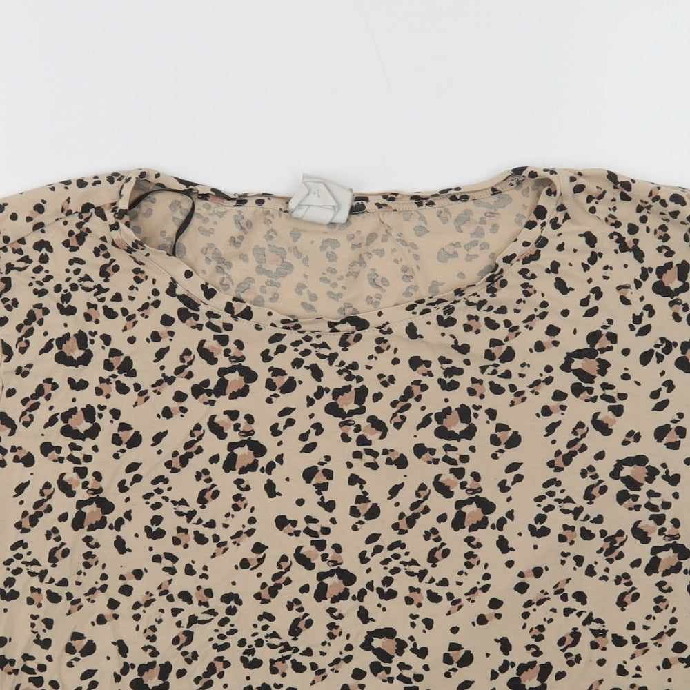 H&M Womens Beige Animal Print Cotton Basic T-Shirt Size M Crew Neck