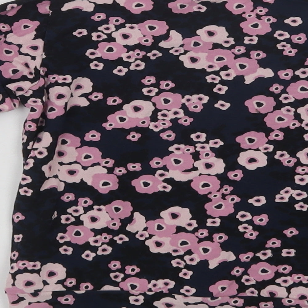 name it Girls Blue Floral Cotton Basic Blouse Size 4 Years Crew Neck  - Awesome