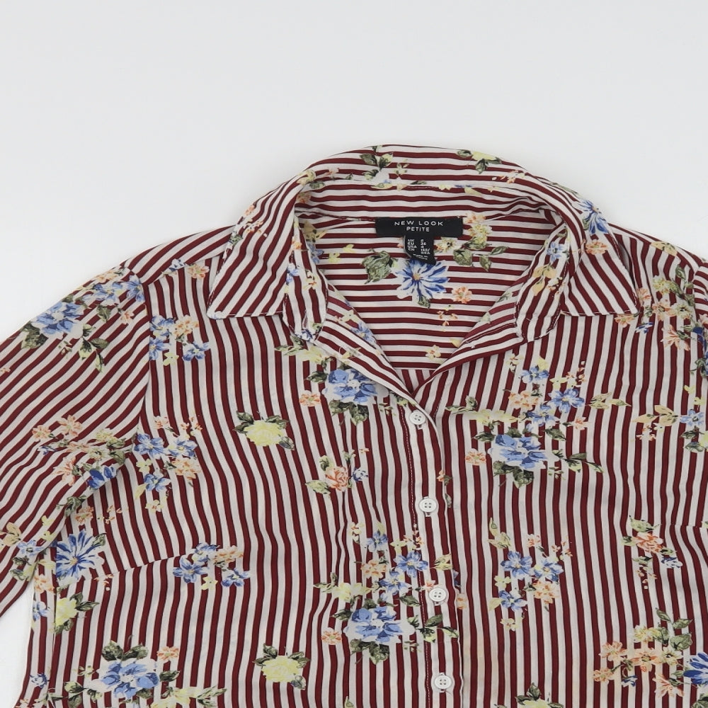 New Look Womens Red Striped Polyester Basic Button-Up Size 8 Collared