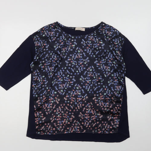 Per Una Womens Blue Floral Viscose Basic Blouse Size 14 Crew Neck