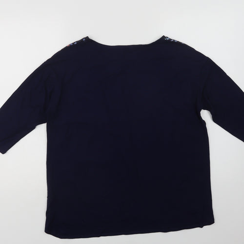 Per Una Womens Blue Floral Viscose Basic Blouse Size 14 Crew Neck