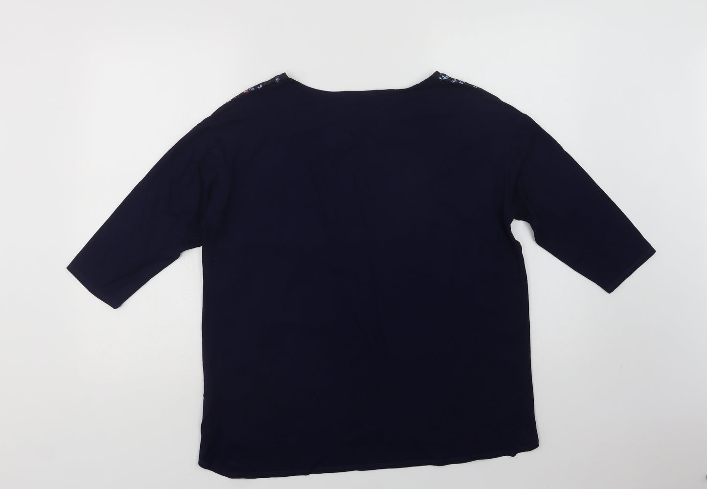 Per Una Womens Blue Floral Viscose Basic Blouse Size 14 Crew Neck