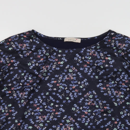 Per Una Womens Blue Floral Viscose Basic Blouse Size 14 Crew Neck
