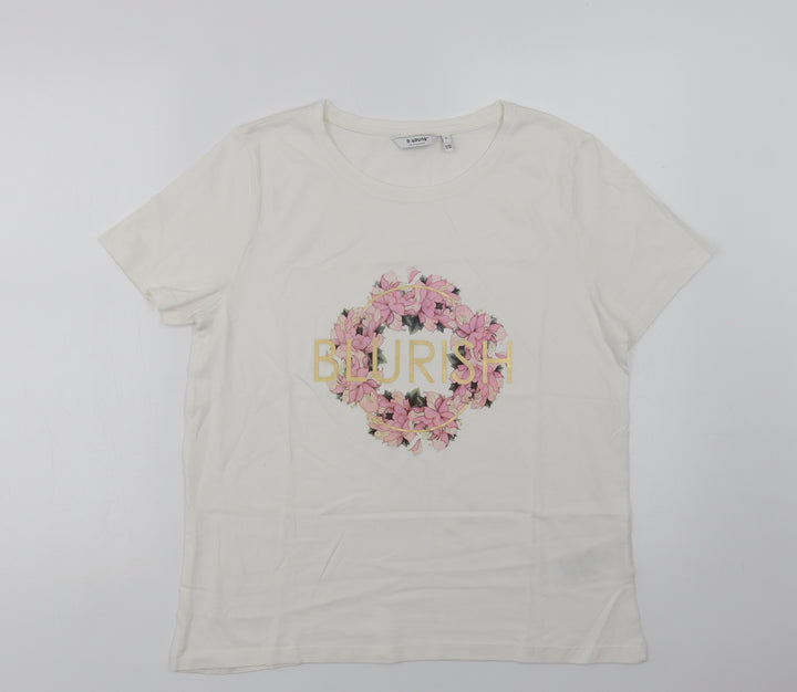 B. Young Womens White  Cotton Basic T-Shirt Size L Crew Neck - Blurish