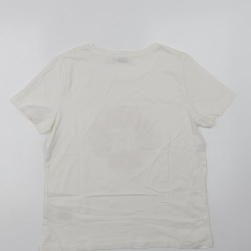 B. Young Womens White  Cotton Basic T-Shirt Size L Crew Neck - Blurish