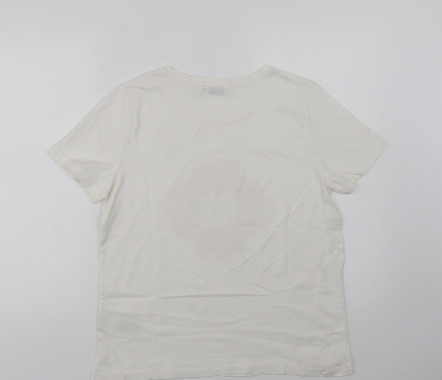 B. Young Womens White  Cotton Basic T-Shirt Size L Crew Neck - Blurish