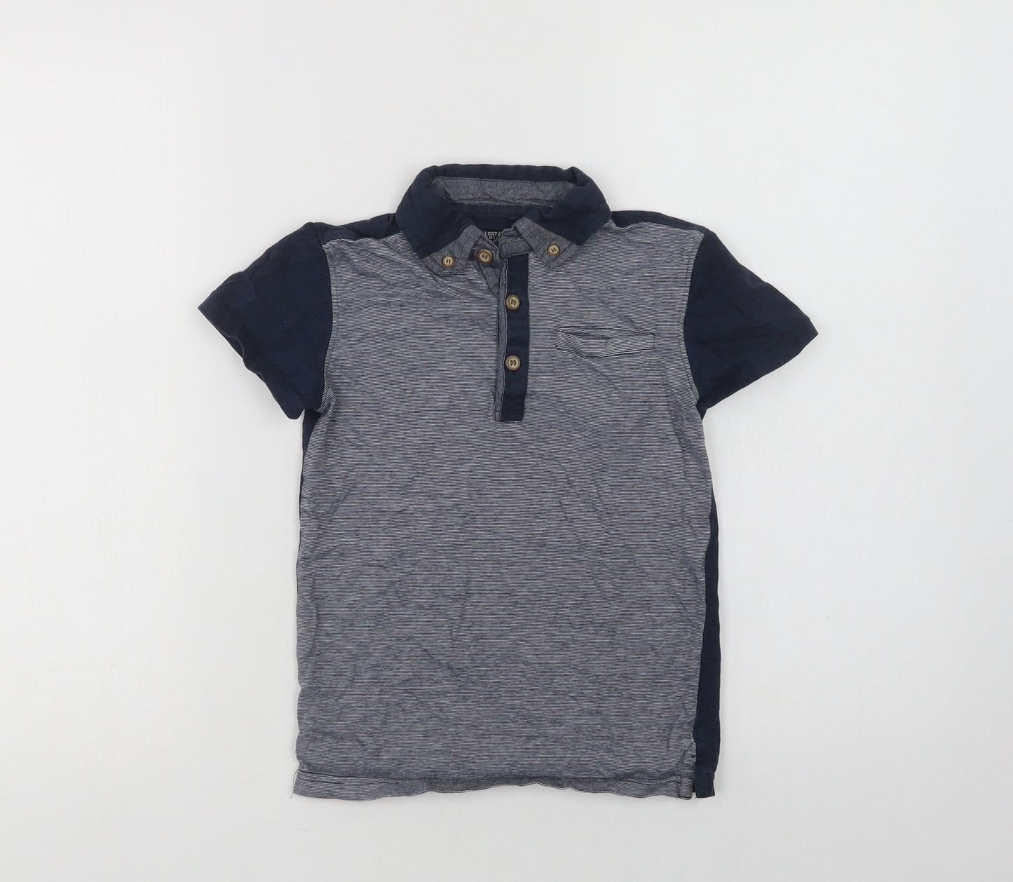 Motherc Boys Blue Colourblock Cotton Basic Polo Size 7-8 Years Collared Button
