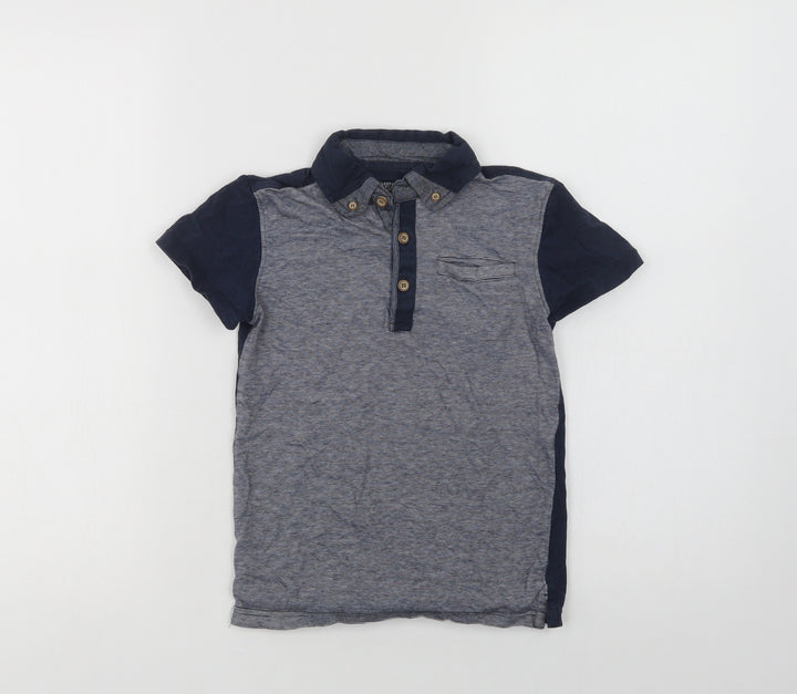 Motherc Boys Blue Colourblock Cotton Basic Polo Size 7-8 Years Collared Button