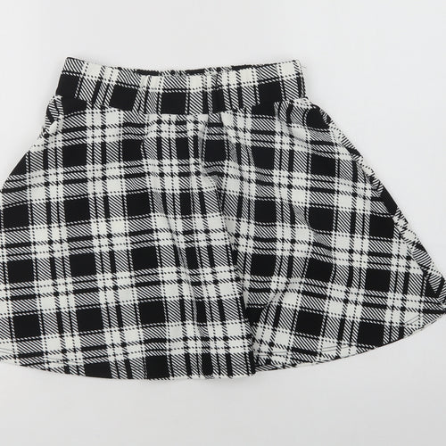 Preworn Girls Black Check Polyester Skater Skirt Size 13 Years  Regular